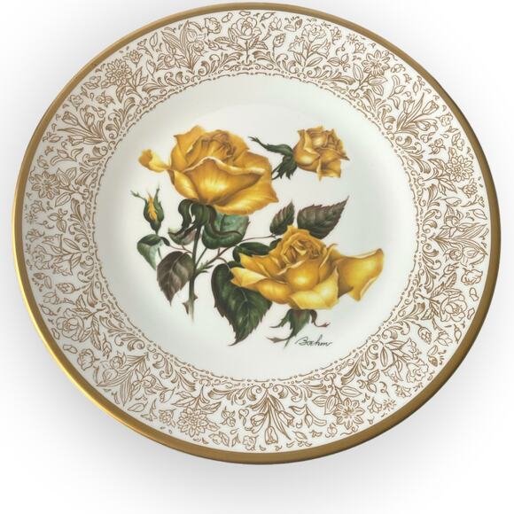 Vintage 1979 Boehm Yellow Rose Plate Flowers Of The World Limited Issue England - Picture 1 of 2